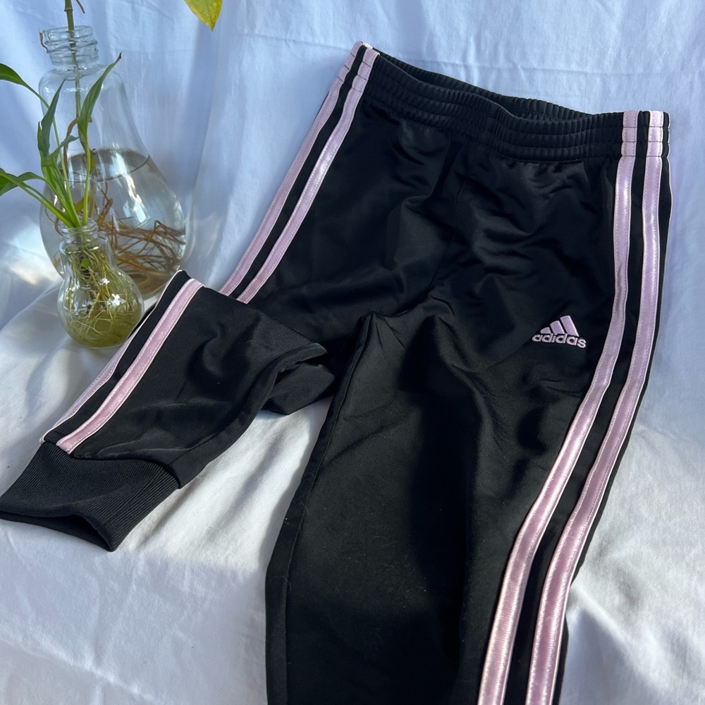 Adidas Kids Sport Leggings | Black Leggings with Pink Stripes | Size 5